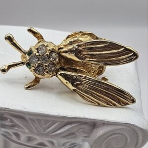 Vintage Bumble Bee Trembler Gold Tone Rhinestones Brooch 60's Art Move Pin Retro